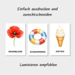 Lernkarten für Kinder Sommer Thema