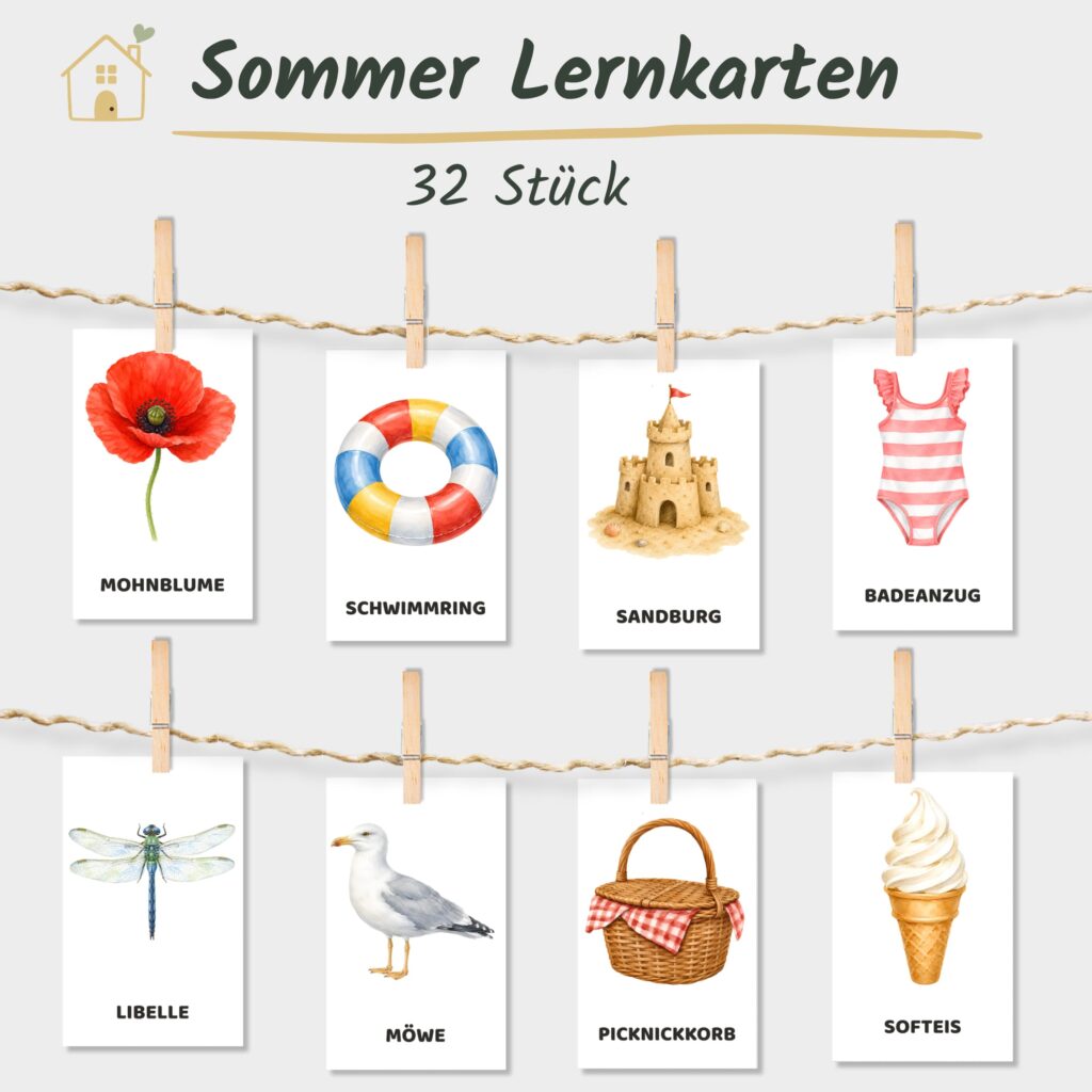 Sommer Lernkarten Kinder
